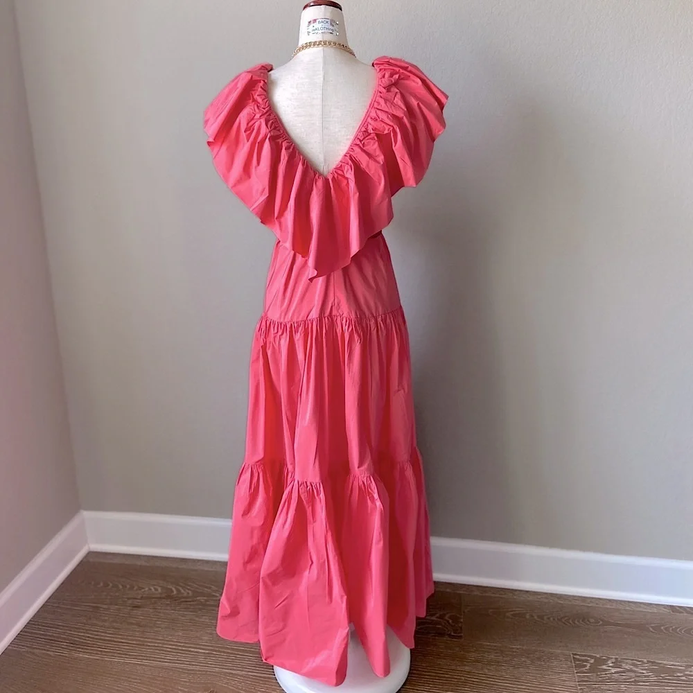 Ruffled Tiered Coral Pink Taffeta H&M DRESS -NWT princess flowy - Picture 11 of 14